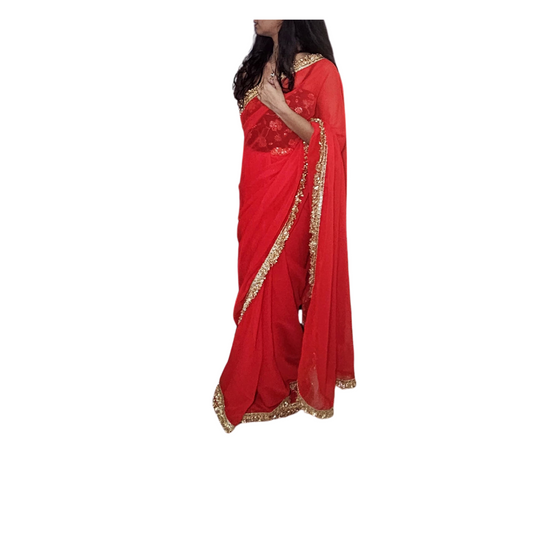 Red Georgette saree with gota border
